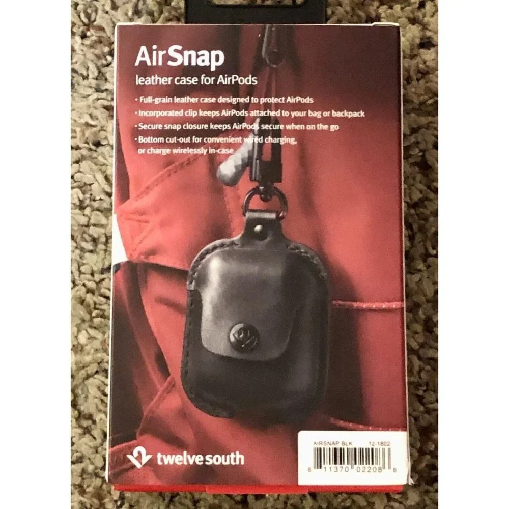 Twelve South AirSnap Leather Case for AirPods New Black Open Package - Picture 3 of 10